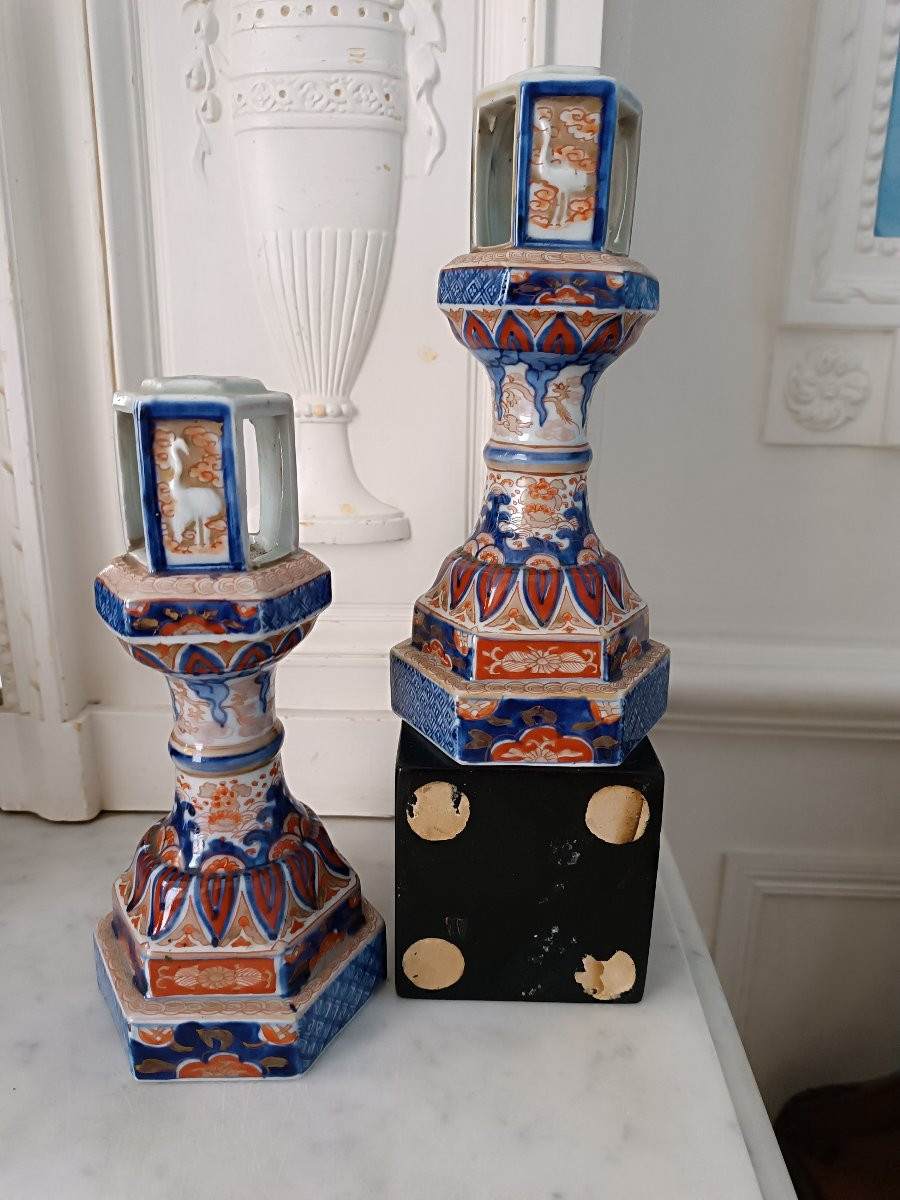 Paire de bougeoirs en porcelaine Imari-photo-4