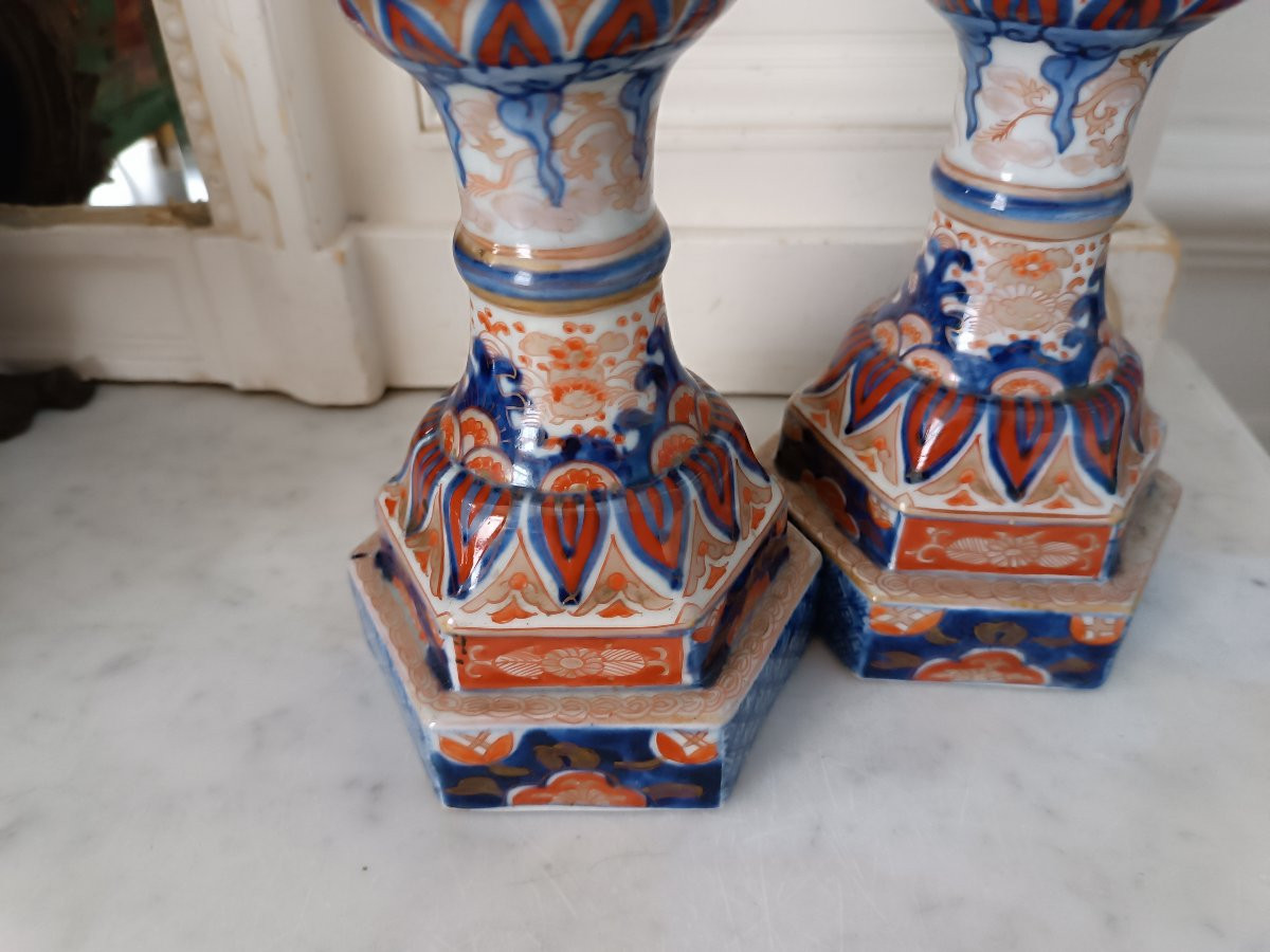 Paire de bougeoirs en porcelaine Imari-photo-2