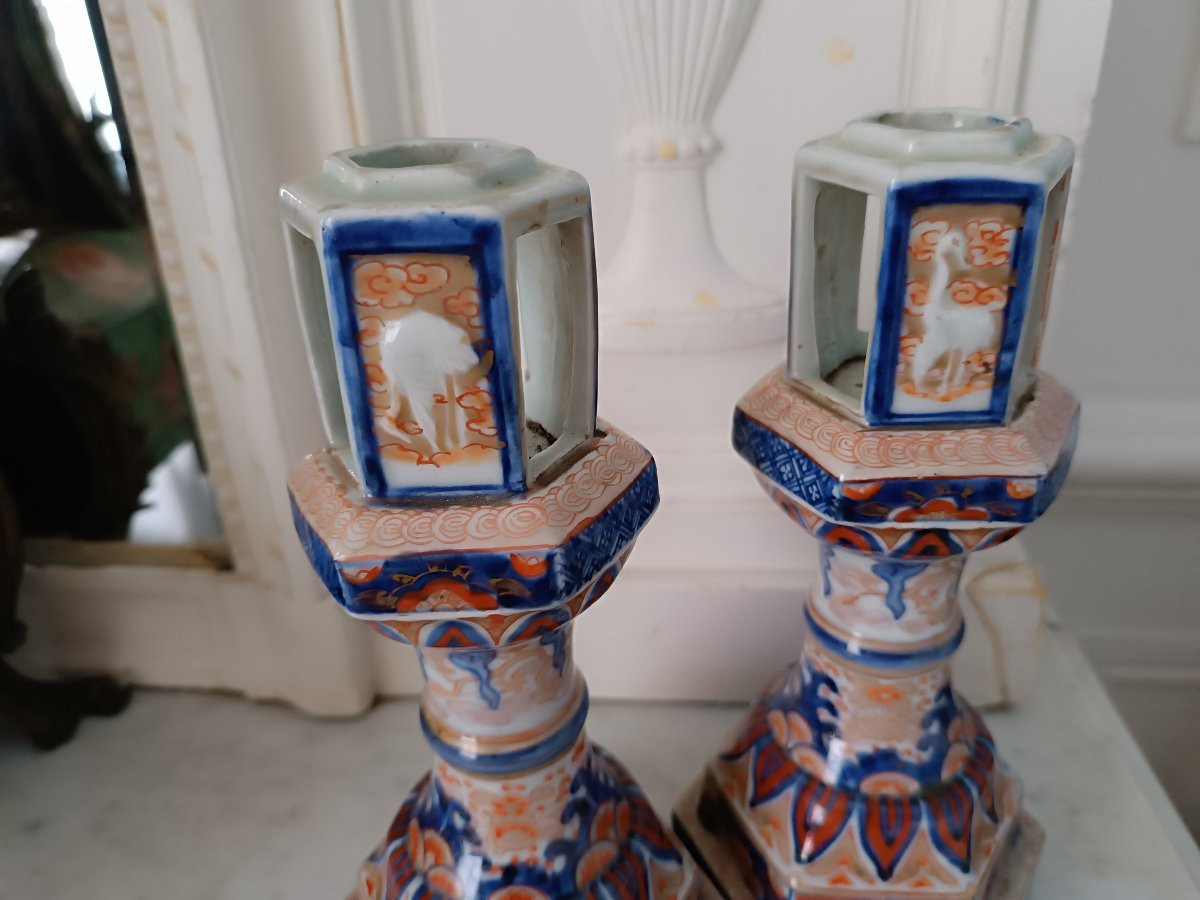 Paire de bougeoirs en porcelaine Imari-photo-3