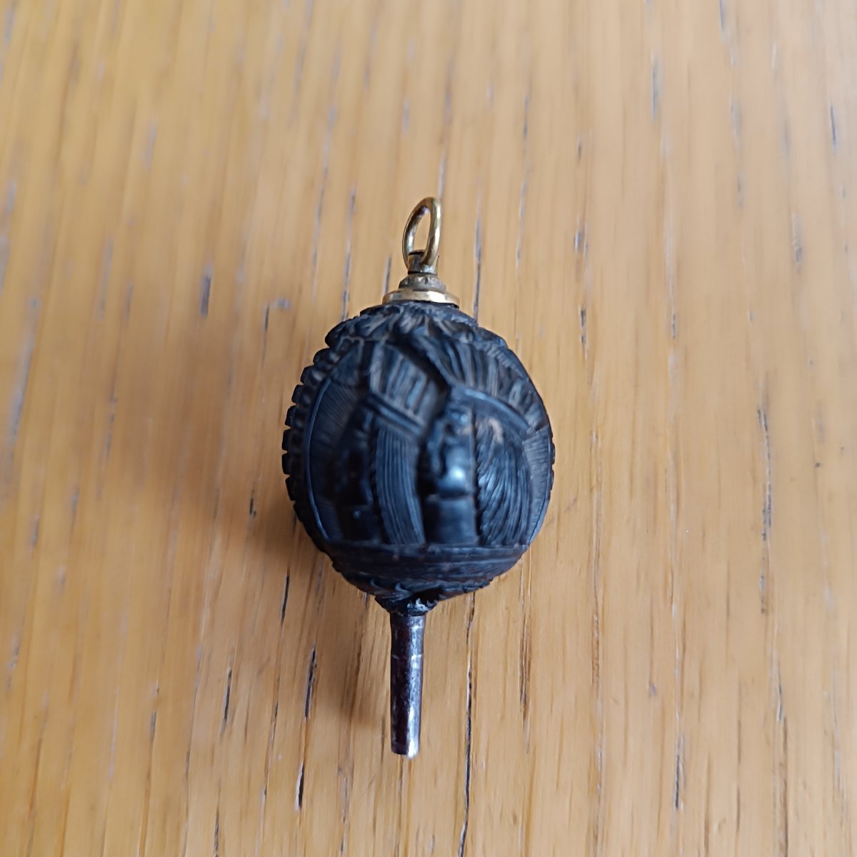 Antique Key Made Of Carved Corozo Wood -photo-2