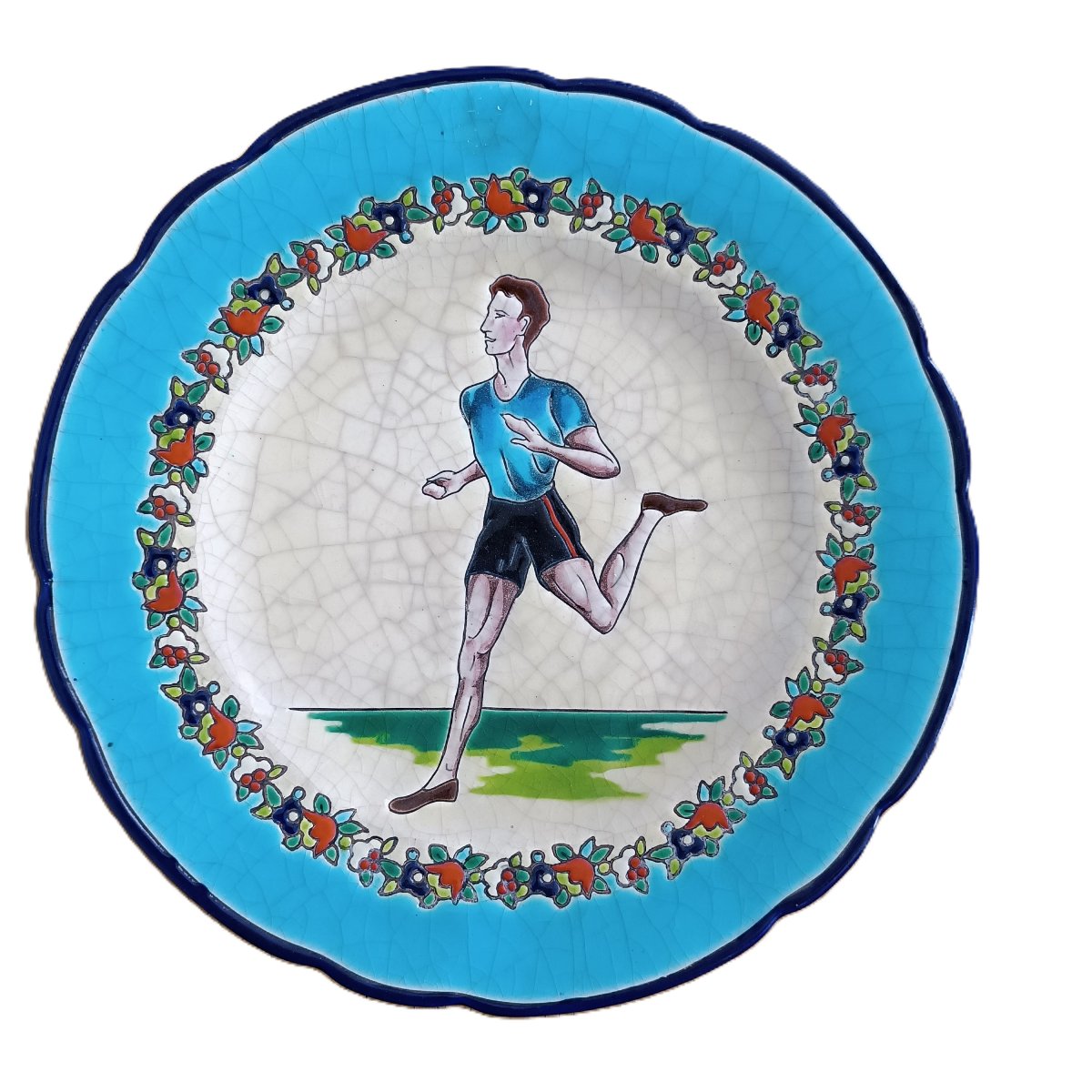 Longwy Ceramic Plate Decorated With A Runner 