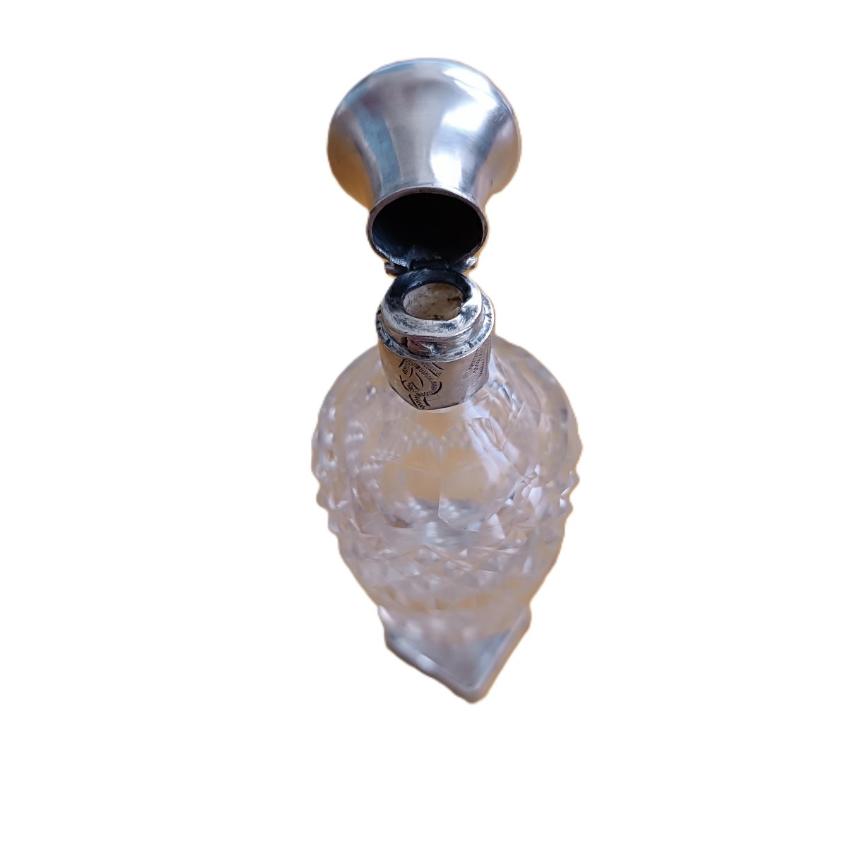 2 Salt Shakers, Crystal Vinaigrette Bottles With Silver Fittings -photo-2