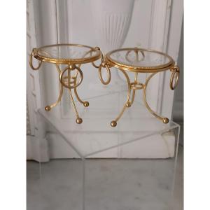 Pair Of Ring Sizes In Bronze, Brass And Chiseled Glass. 