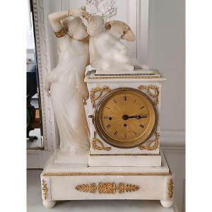 Alabaster Clock With Quarter-hour Striking Mechanism.