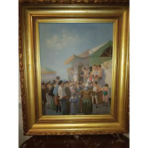Painting Of A Fairground, Early 20th Century 