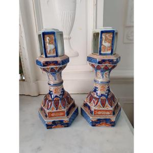 Pair Of Imari Porcelain Candleholders