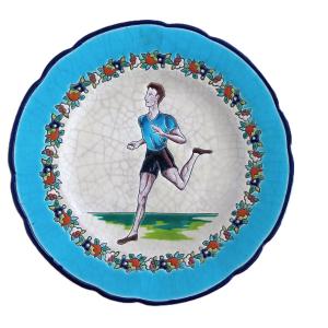 Longwy Ceramic Plate Decorated With A Runner