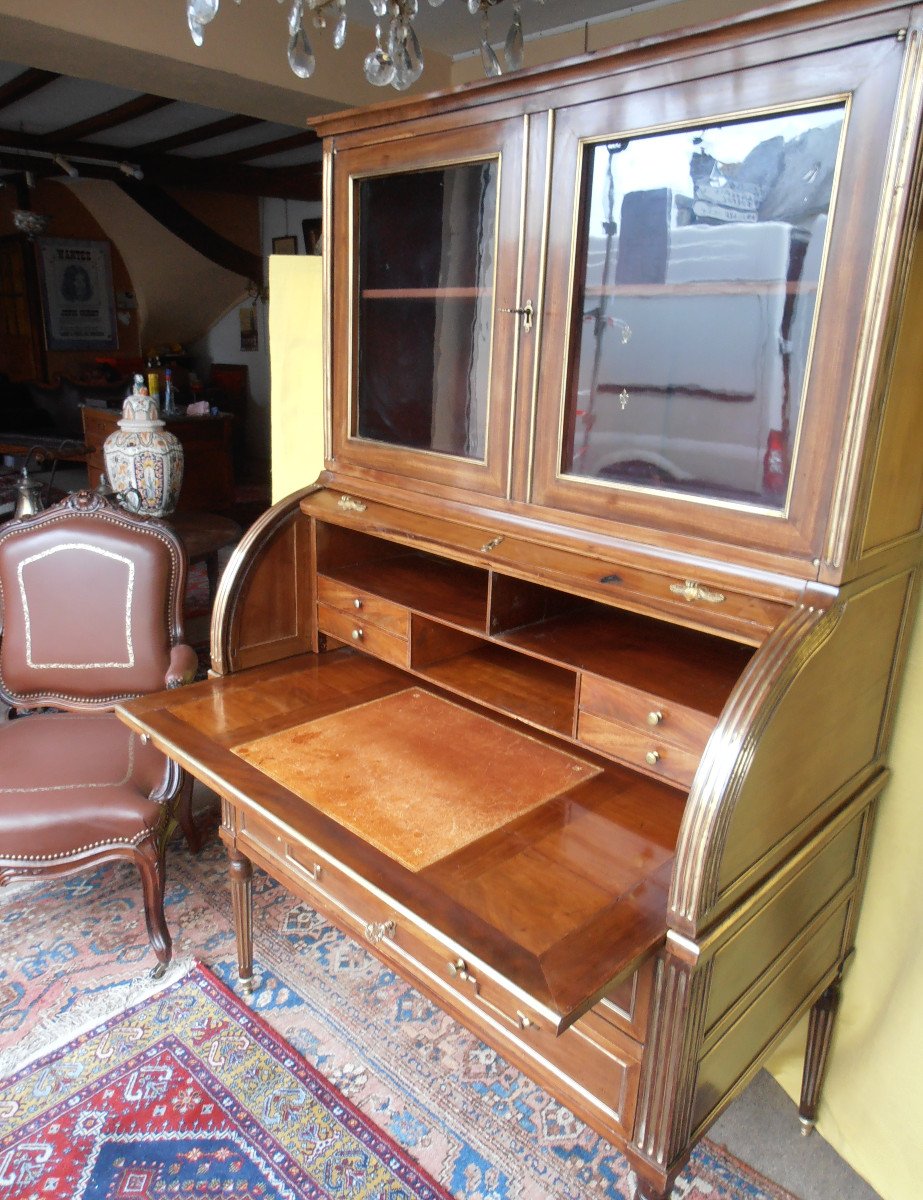 Bureau à Cylindre Vitrine époque Louis XVI