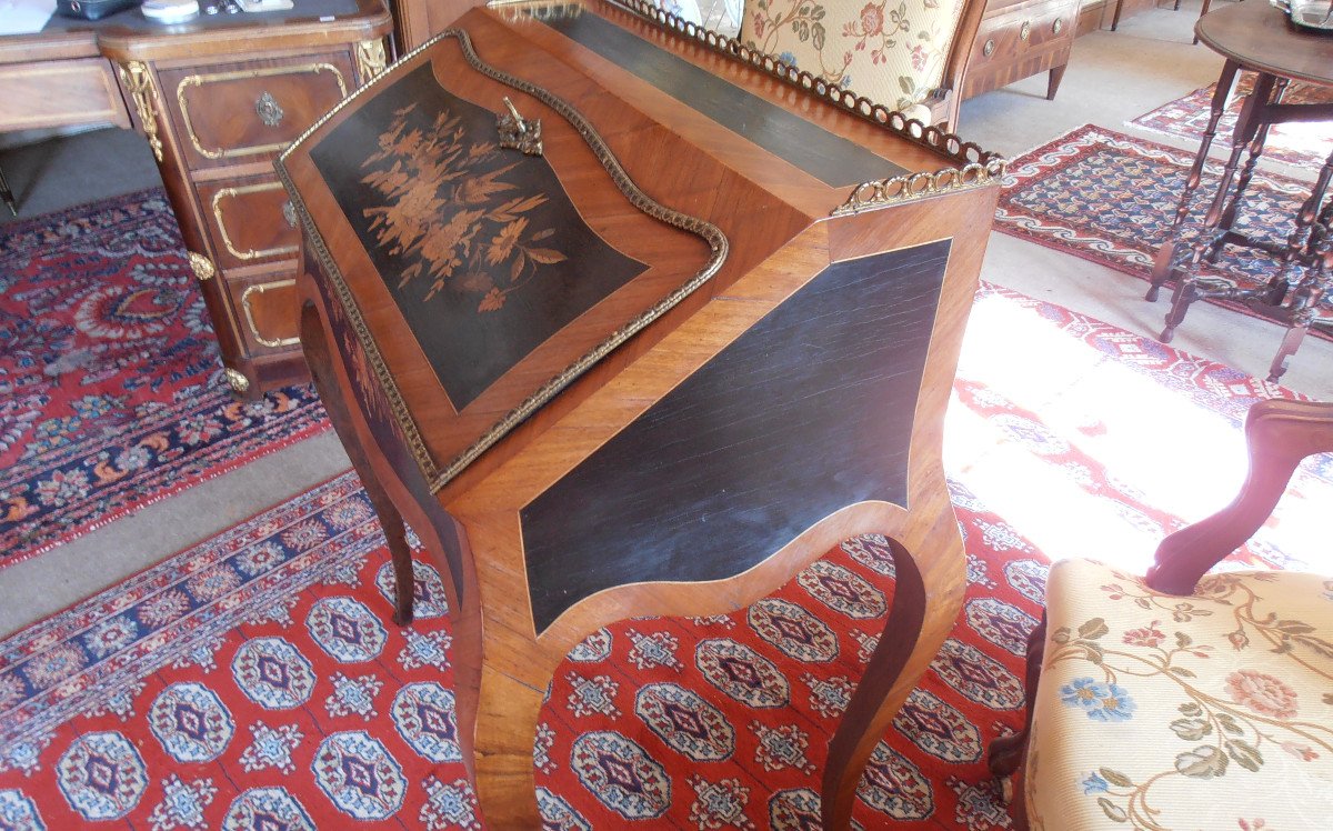 Napoleon III Period Marquetry Donkey Slope Desk-photo-2