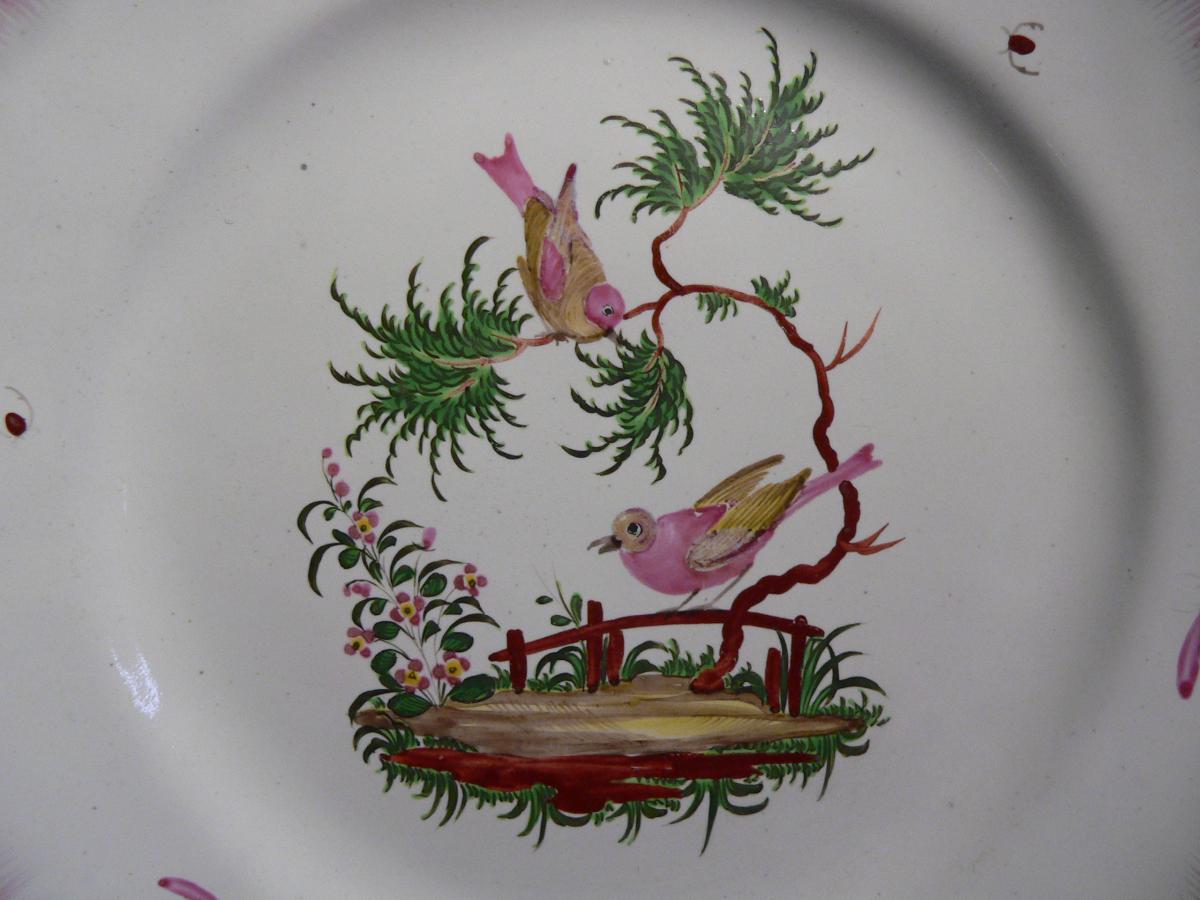 De Luneville Faience Plate In Eighteenth Decor Aux Oiseaux-photo-2