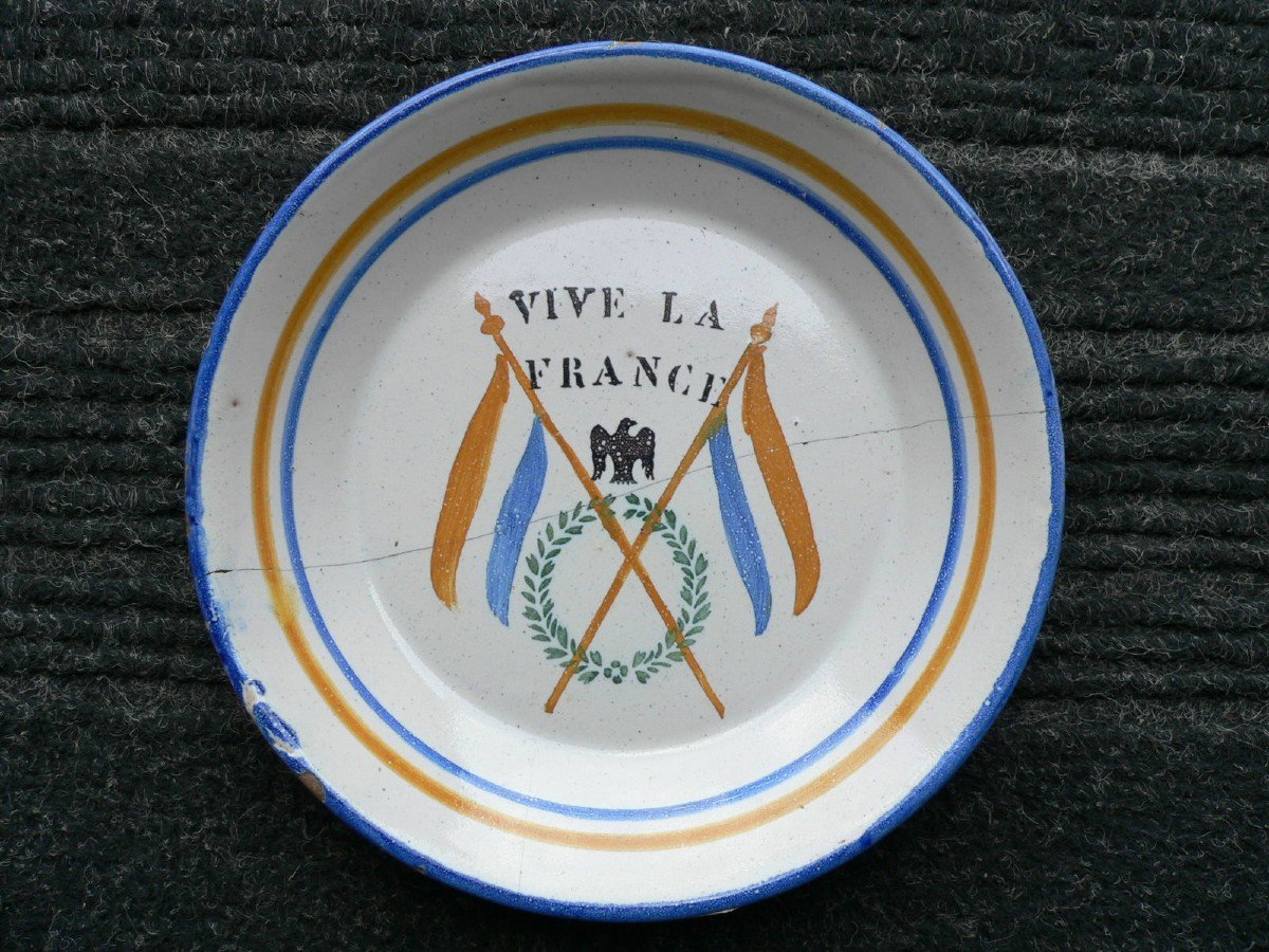 Plate With Tricolor Flags In Nevers Earthenware 19th Century