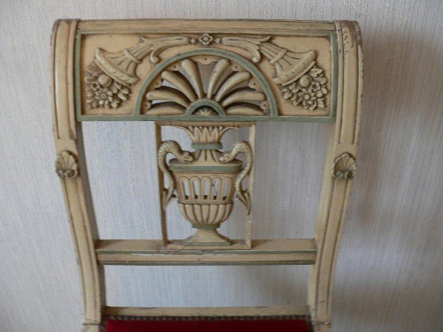 Chaise En Bois Peint D'époque Louis XVI-photo-1