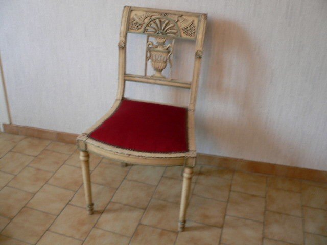 Chaise En Bois Peint D'époque Louis XVI-photo-2