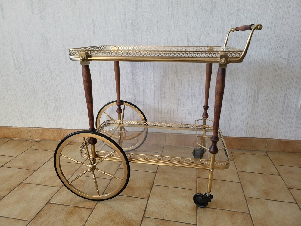 Bar Roulant En Bronze Et Verre  De La Maison Jansen Des Années 40 