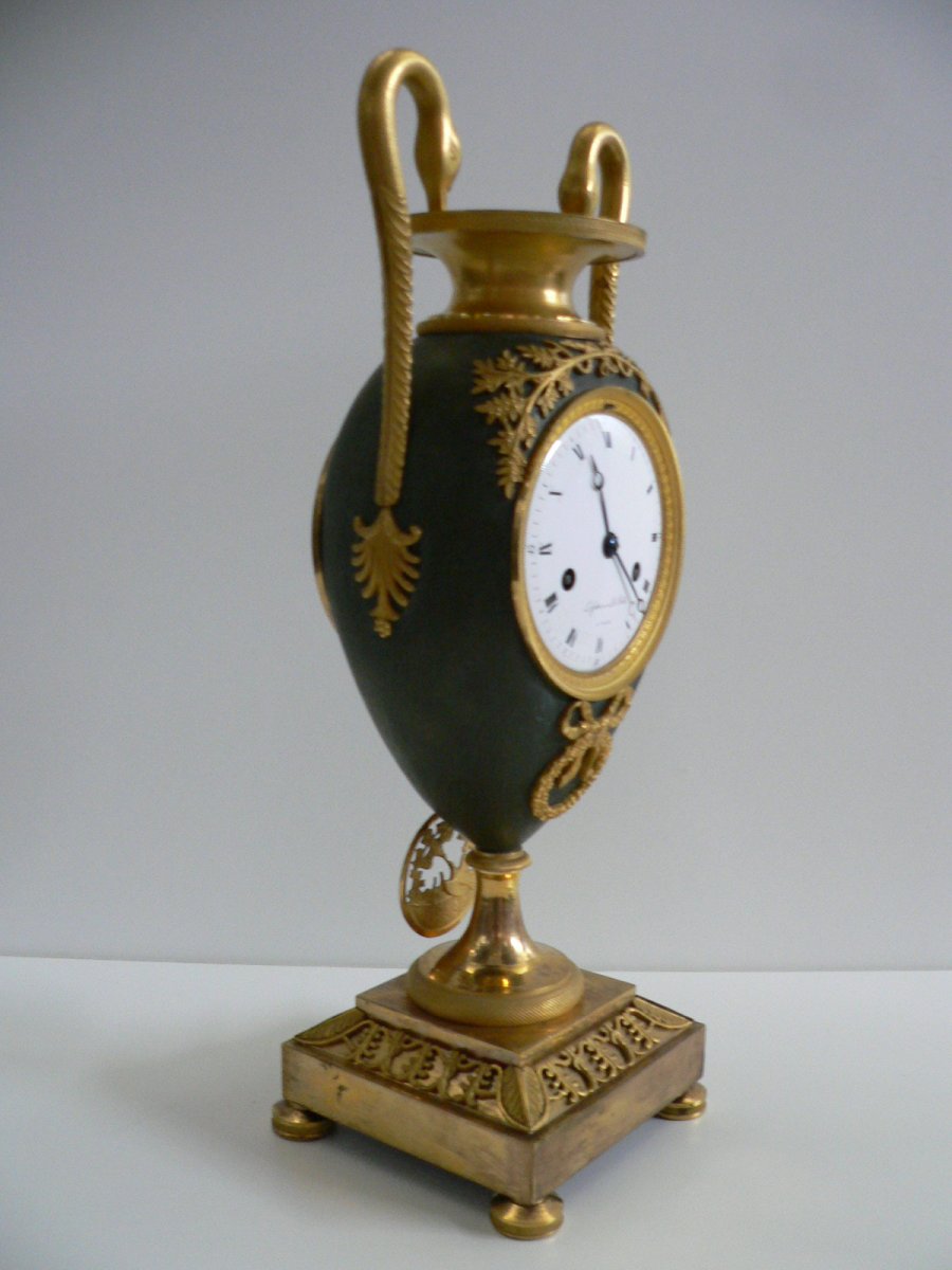 Pendule Bronze En Forme De Vase XIXème D'Epoque Empire-photo-3