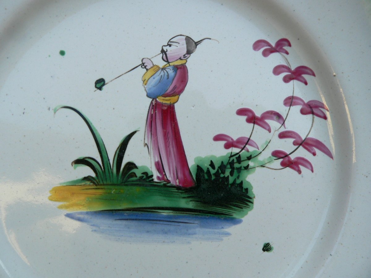 Earthenware Plate Nineteenth Rambervillers Representative A Chinese Smoking Pipe.-photo-2