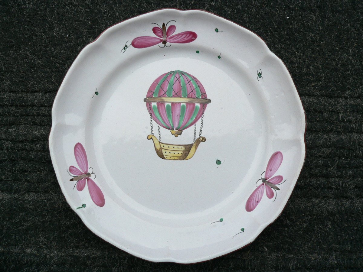 Eighteenth Islettes Earthenware Plate La Mongolfière Decor