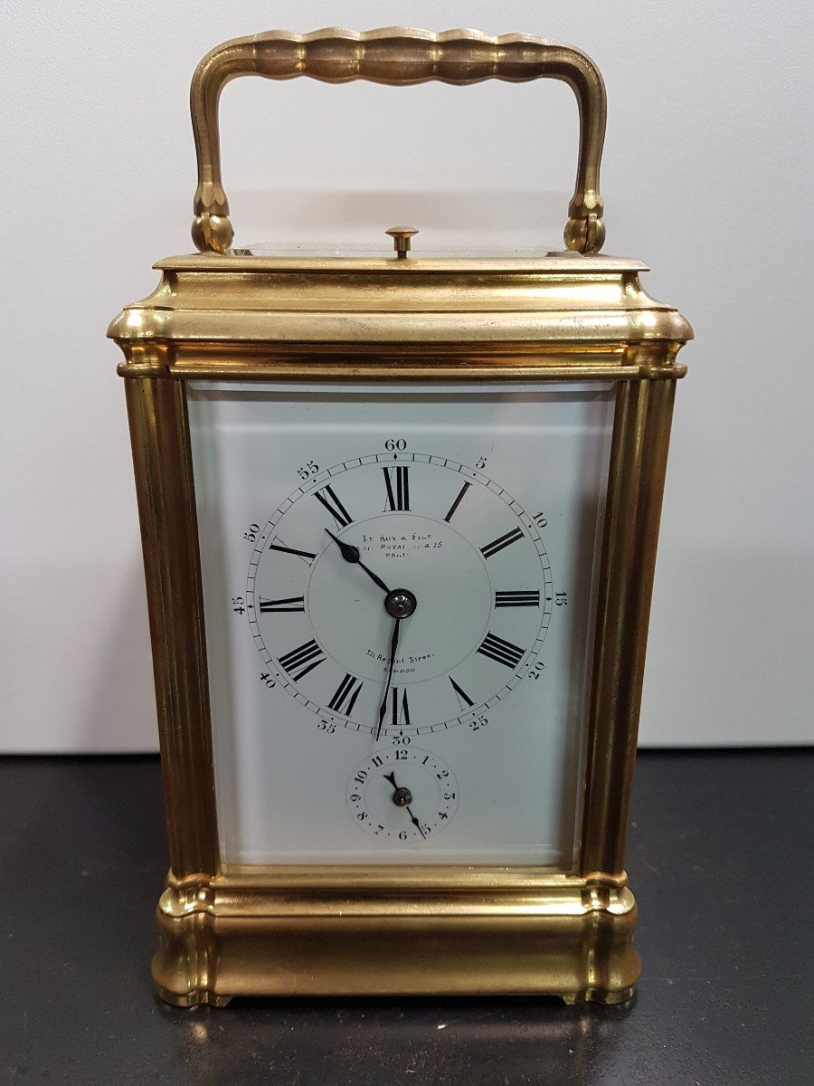 Large Ringing Officer Travel Clock Signed Le Roy Et Fils-photo-6