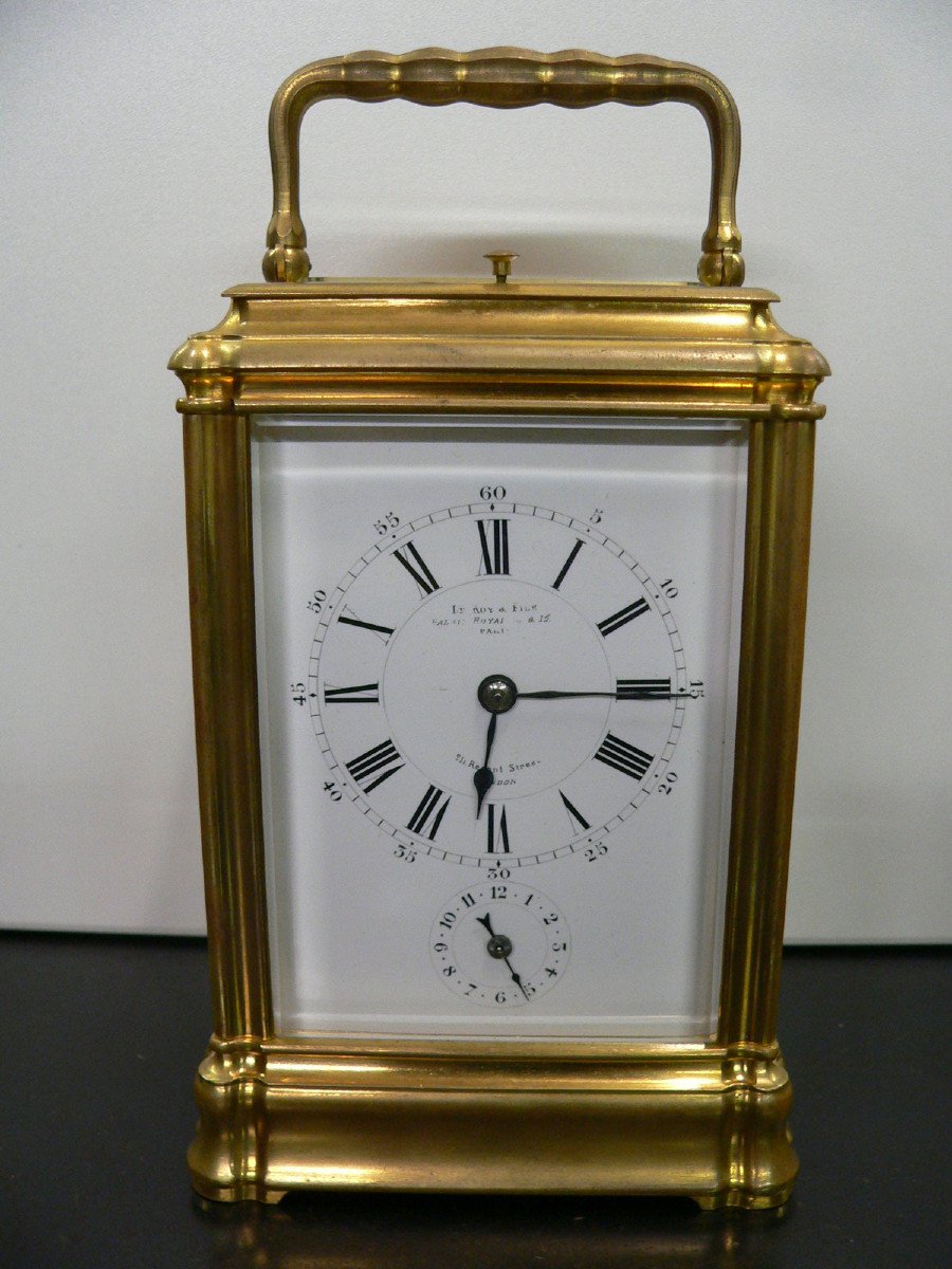 Large Ringing Officer Travel Clock Signed Le Roy Et Fils