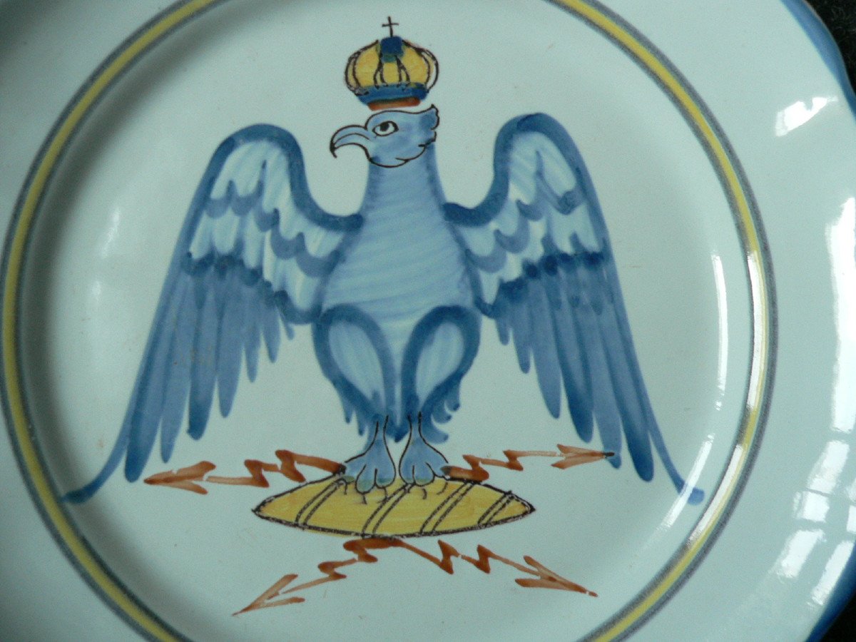 Assiette En Faïence De Waly XIXème Décor à l'Aigle Couronné-photo-2