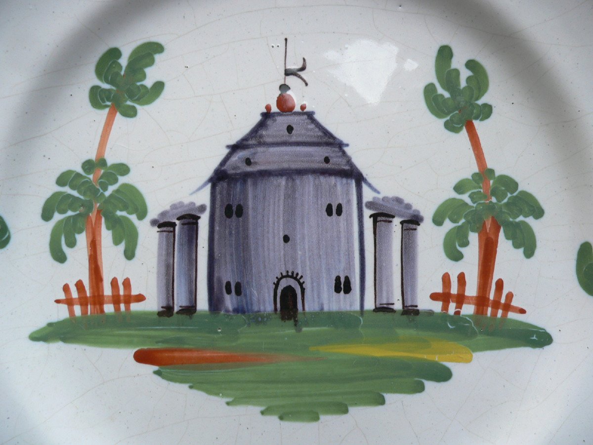 XIXth Rambervillers Earthenware Dish With Architectural Decor-photo-2
