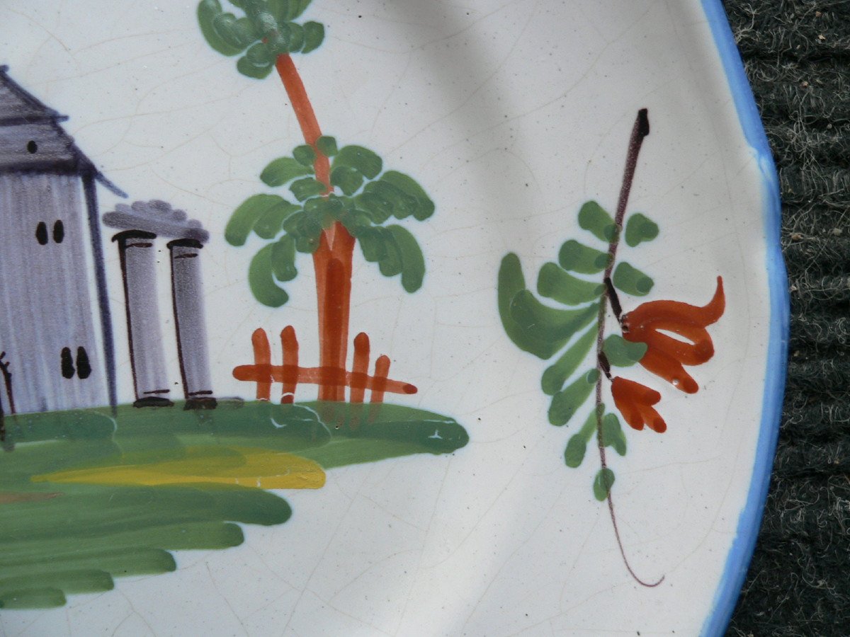 XIXth Rambervillers Earthenware Dish With Architectural Decor-photo-2