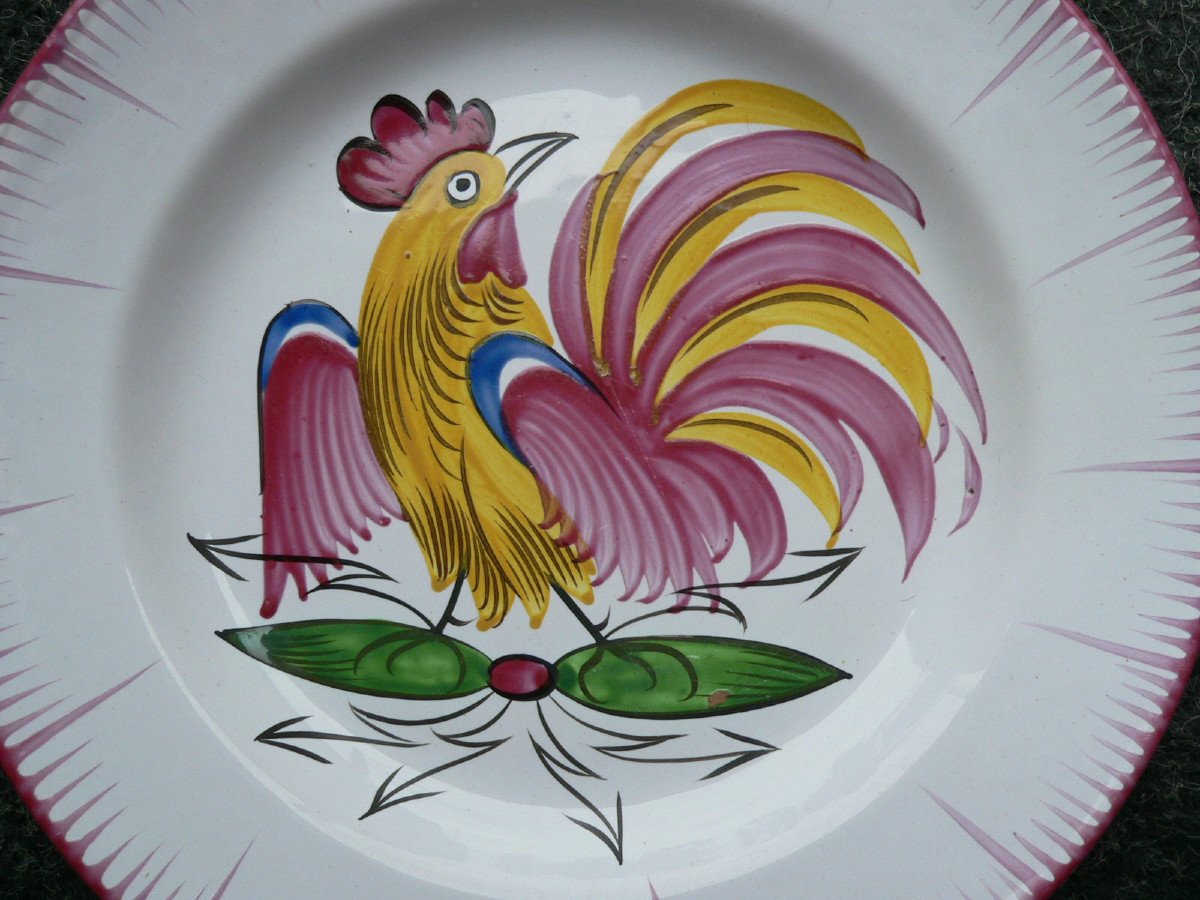 Revolutionary Plate In Earthenware From Islettes XIXth Decor Of A Rooster On A Lightning Rod-photo-2