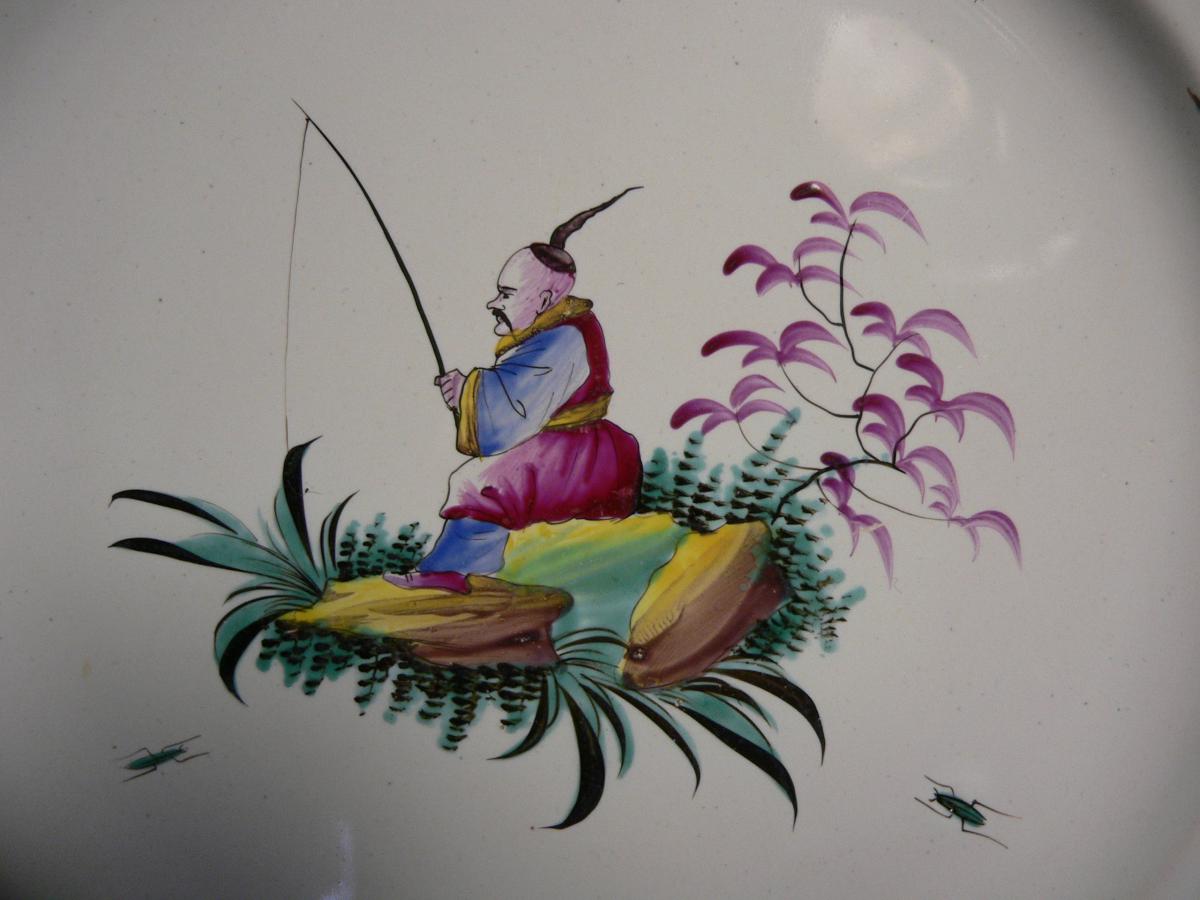 In Faience Plate From Rambervillers Decor In Chinese.-photo-2