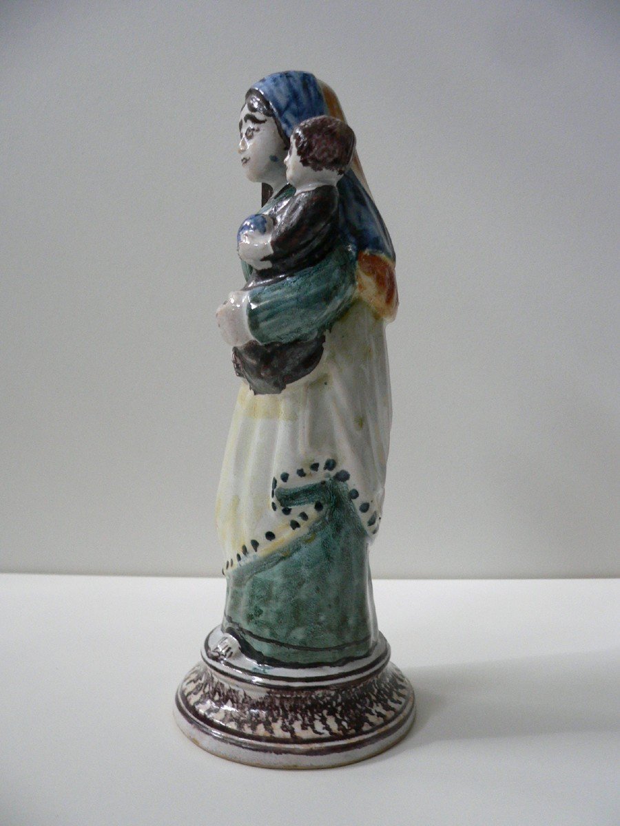 Virgin And Child In Nevers Earthenware Early 19th Century-photo-3