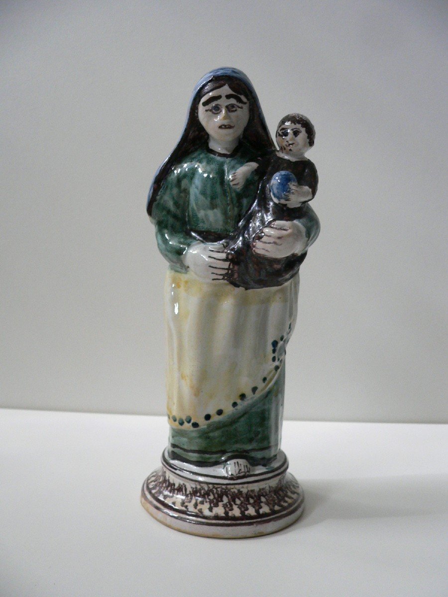 Virgin And Child In Nevers Earthenware Early 19th Century