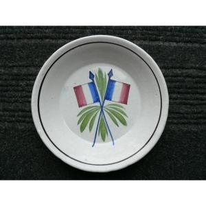19th Century Nevers Earthenware Bowl Decorated With Tricolor Flags