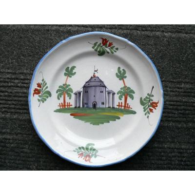 XIXth Rambervillers Earthenware Dish With Architectural Decor