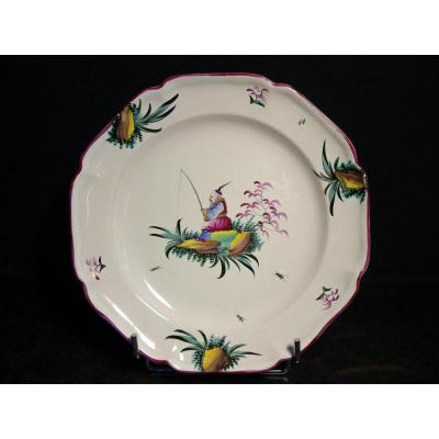 In Faience Plate From Rambervillers Decor In Chinese.