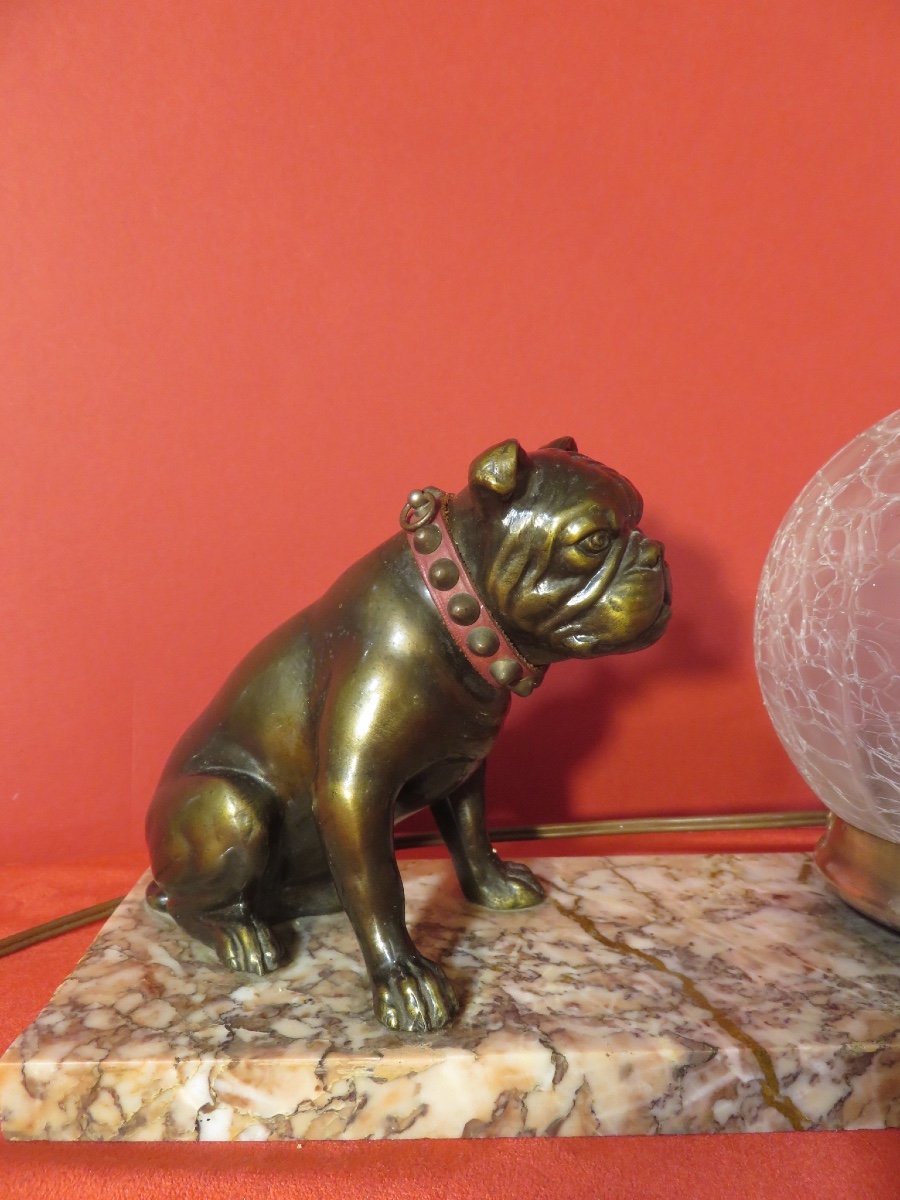 Night Light: Bulldog Sitting On A 20th Century Marble Base-photo-5