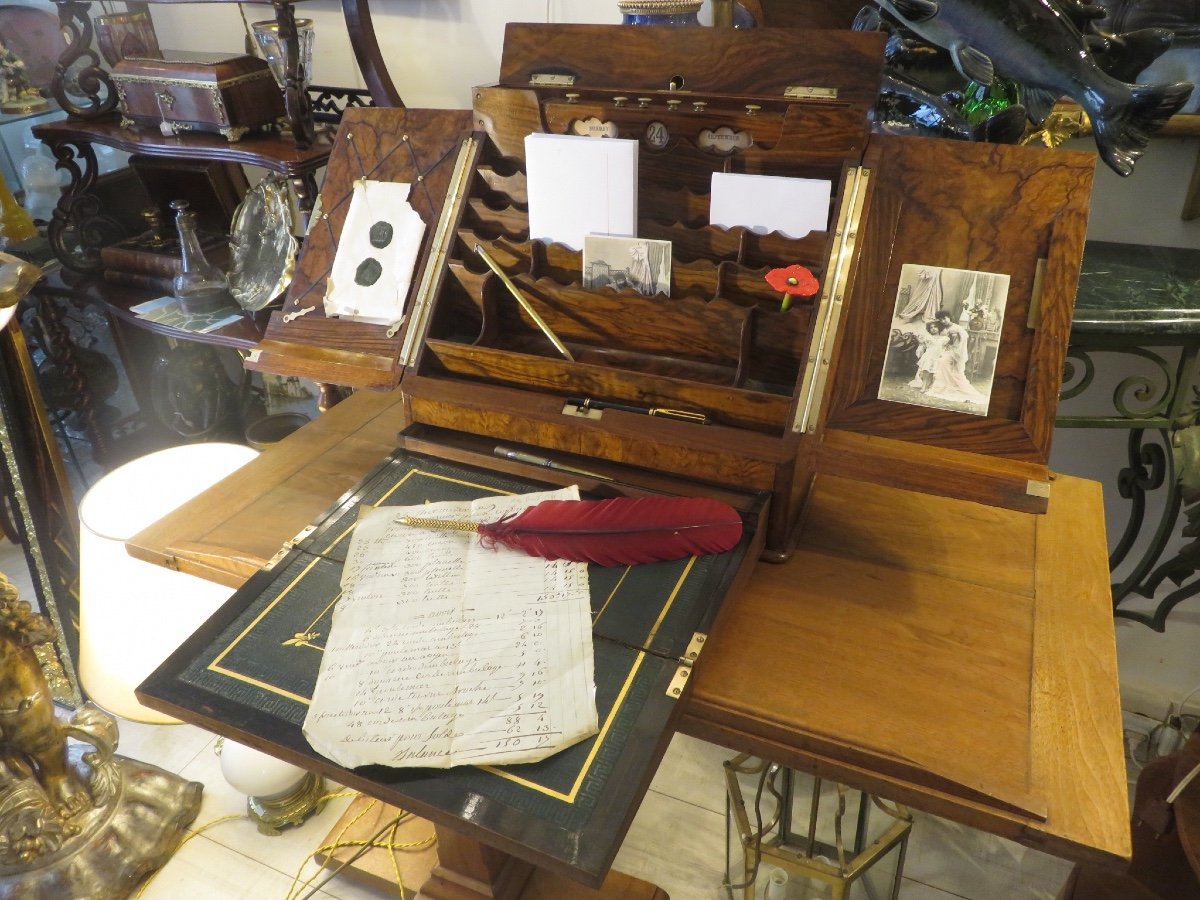 Mail Holder, Mahogany Writing Desk, Original English Lock By J. Bramah 1748 - 1814-photo-8
