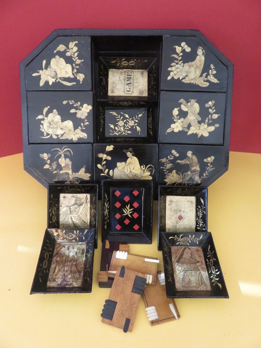 Large Chinese Games Box, For English Export, In XIX Canton Lacquer-photo-8