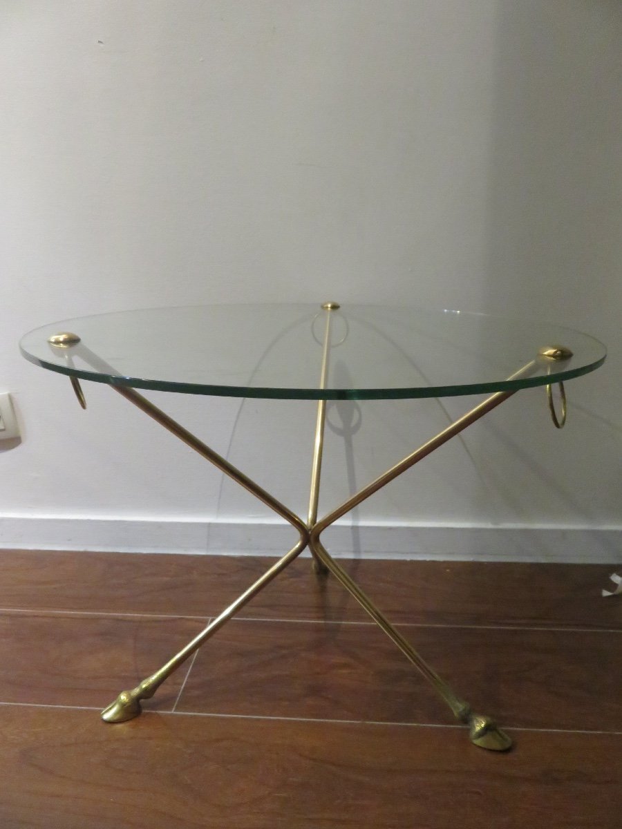 Neo Classic Style Coffee Table, Brass Tripod Base, 1960s