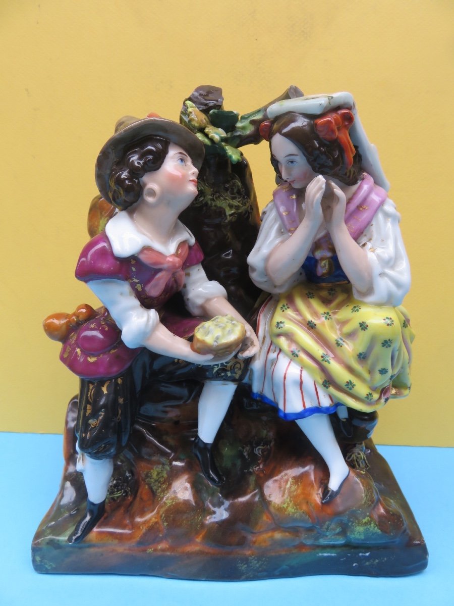 Groupe en porcelaine polychrome d'origine italienne fin XIX ème-photo-8