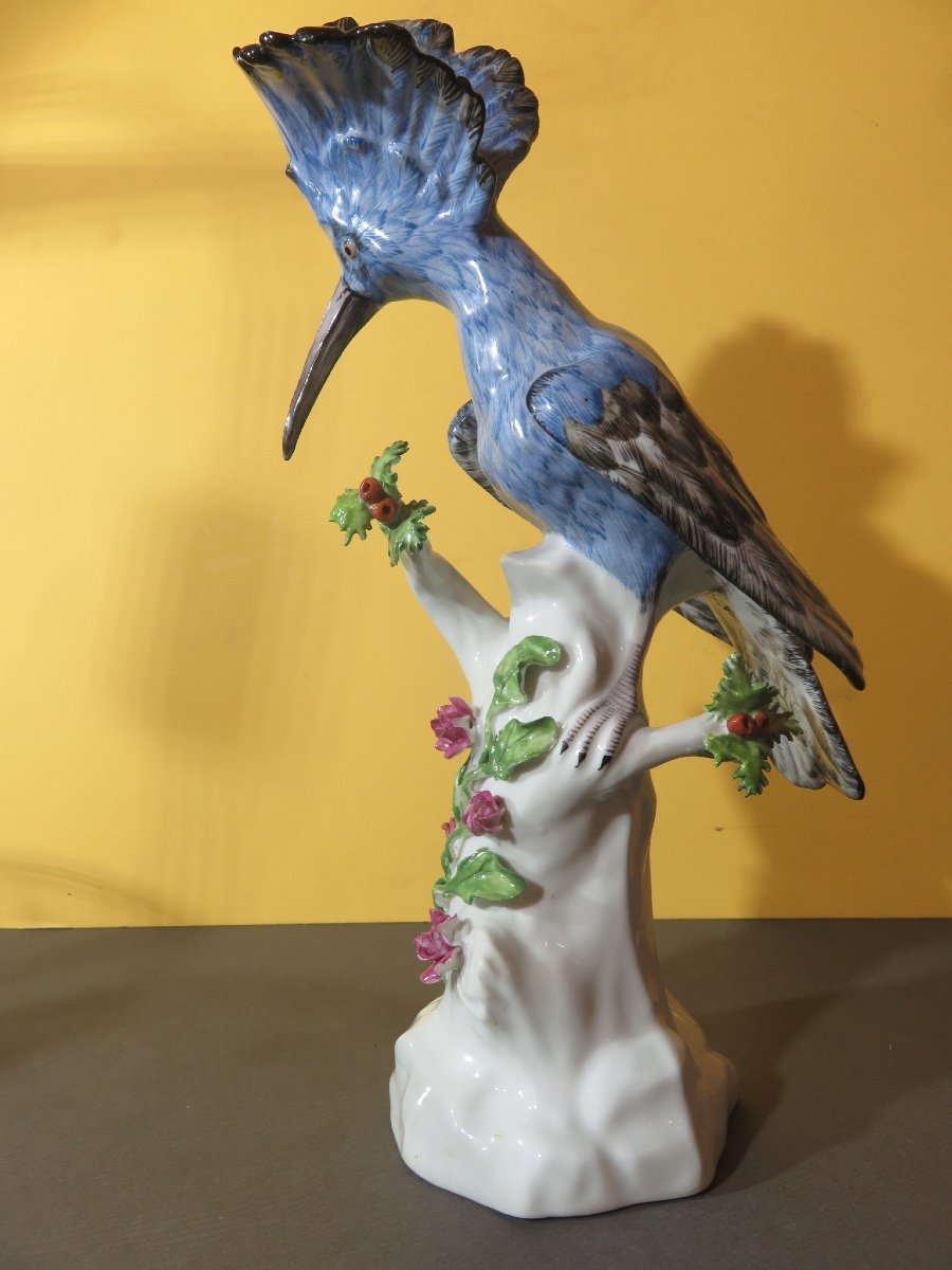 Oiseau huppé en porcelaine polychrome  ( hauteur 30,5 cm ) marque de Samson 