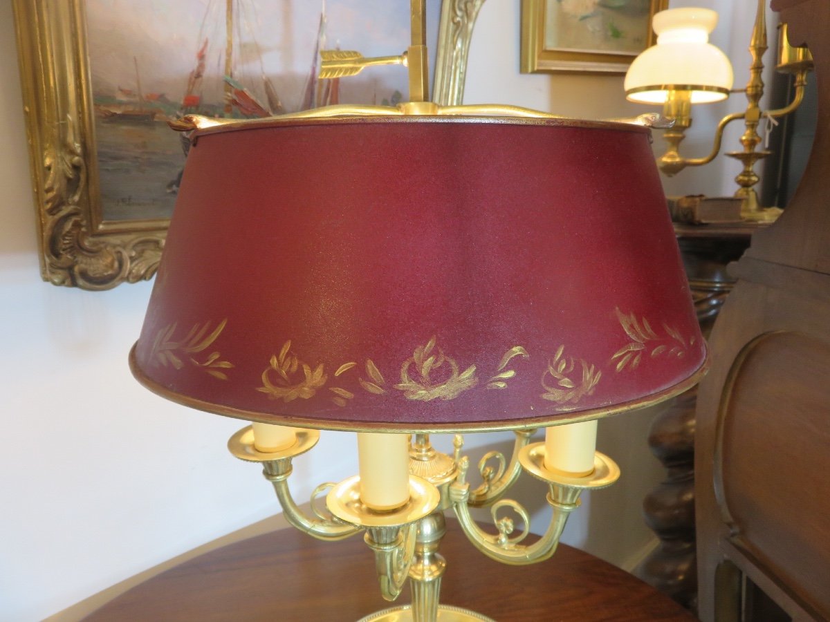 Lampe bouillotte à cinq bras de lumières en bronze doré XXème-photo-4