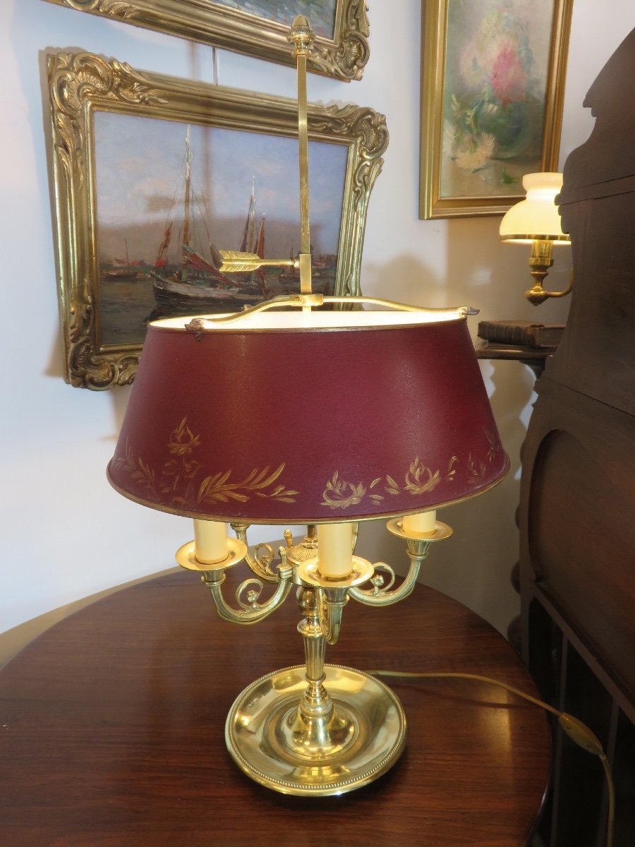 Lampe bouillotte à cinq bras de lumières en bronze doré XXème-photo-3