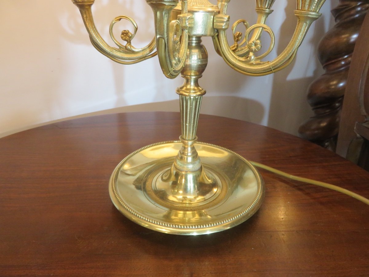 Lampe bouillotte à cinq bras de lumières en bronze doré XXème-photo-3