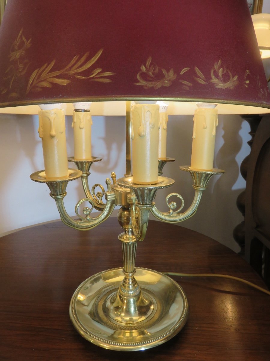 Lampe bouillotte à cinq bras de lumières en bronze doré XXème-photo-5