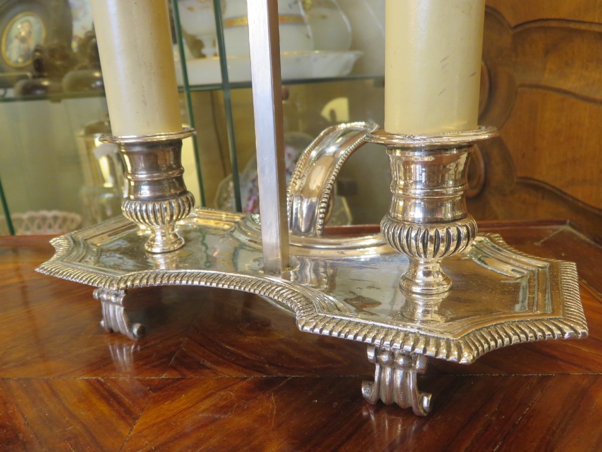 Hand Hot Water Bottle Lamp With Two Lights, In Silvered Bronze, Early 20th Century-photo-2
