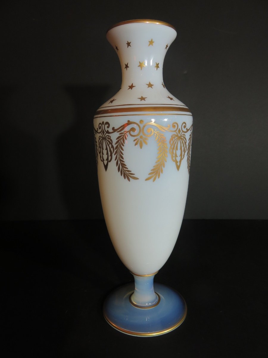 Vase In Soapy Opaline, Gilded With Fine Gold, Sèvres Signature Engraved 20th Century-photo-2