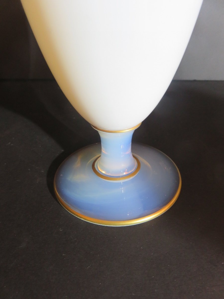 Vase In Soapy Opaline, Gilded With Fine Gold, Sèvres Signature Engraved 20th Century-photo-1