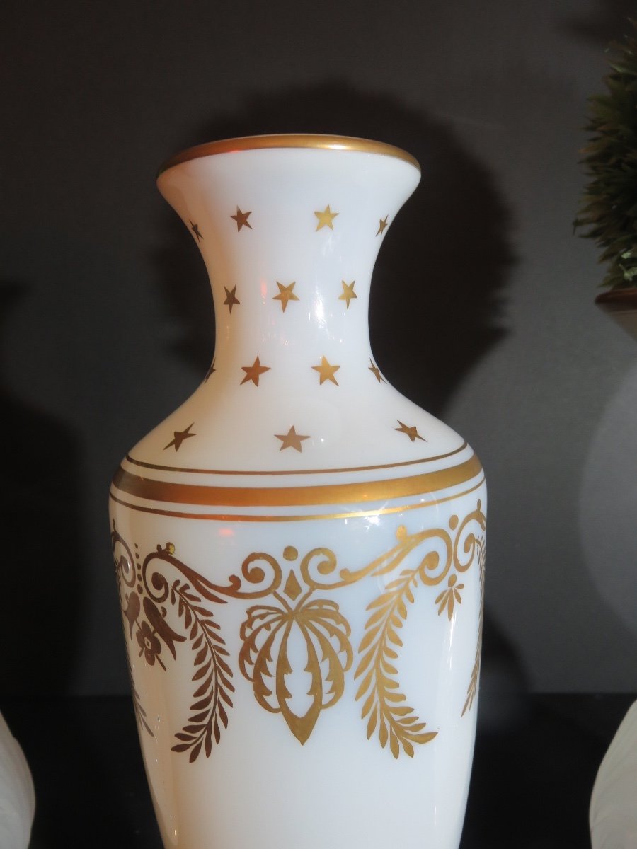 Vase In Soapy Opaline, Gilded With Fine Gold, Sèvres Signature Engraved 20th Century-photo-2