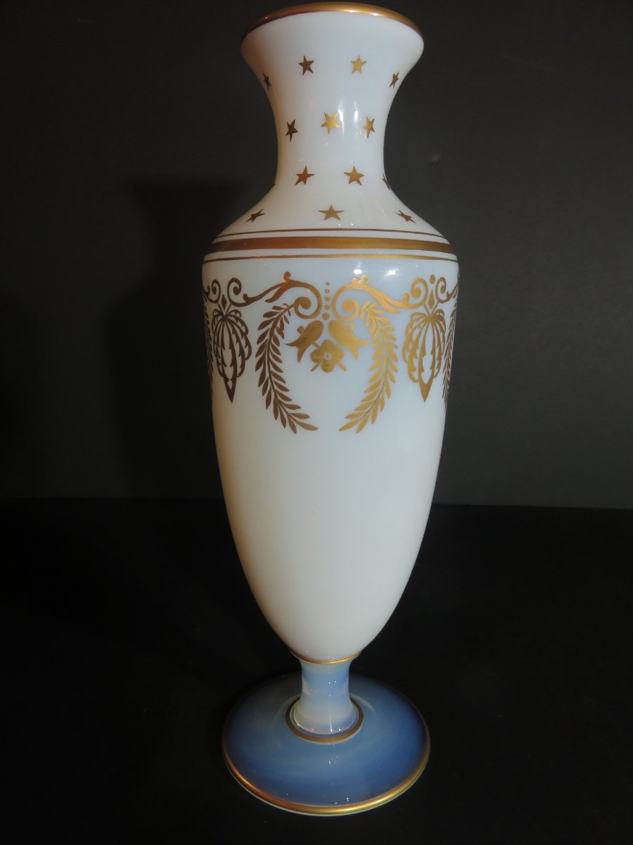 Vase In Soapy Opaline, Gilded With Fine Gold, Sèvres Signature Engraved 20th Century-photo-5