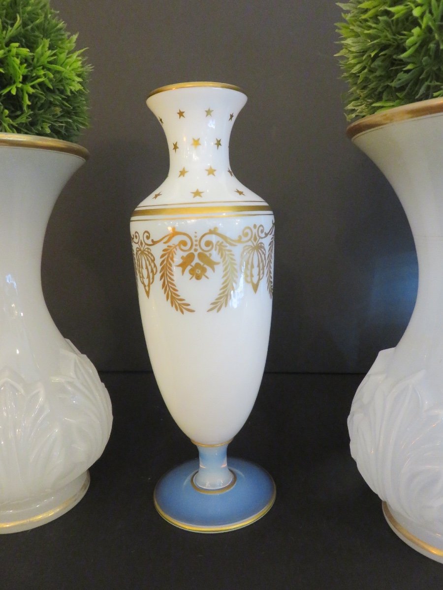 Vase In Soapy Opaline, Gilded With Fine Gold, Sèvres Signature Engraved 20th Century