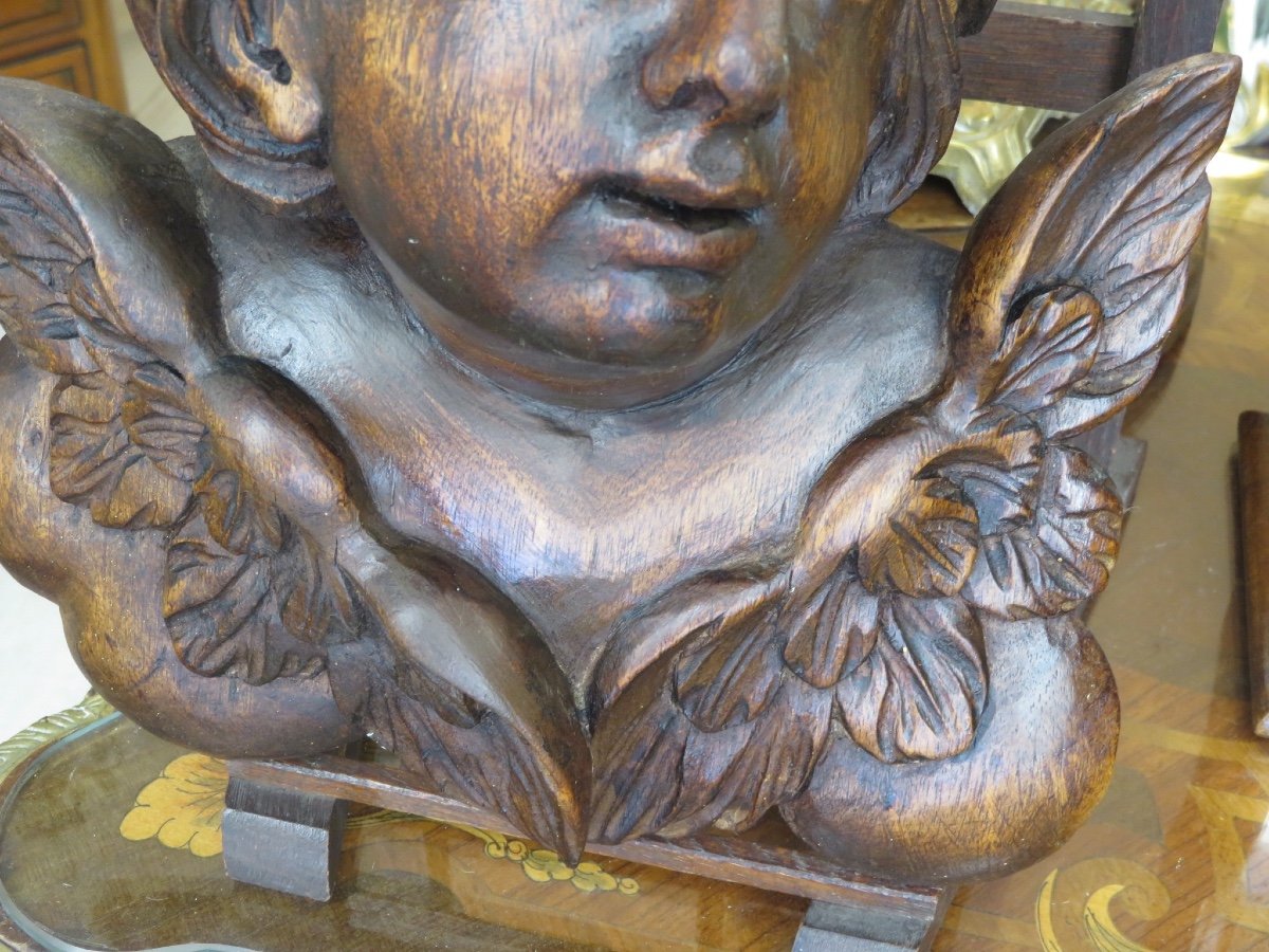 Tête d'ange en bois sculpté XXème-photo-2